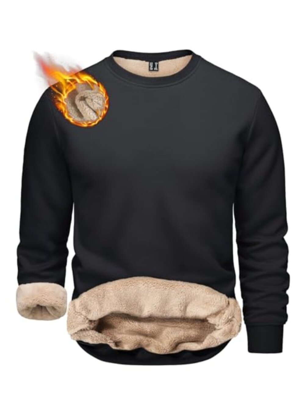Men's Fleece Lined Crewneck Sweatshirt Sherpa Long Sleeve Pullover Warm Winter